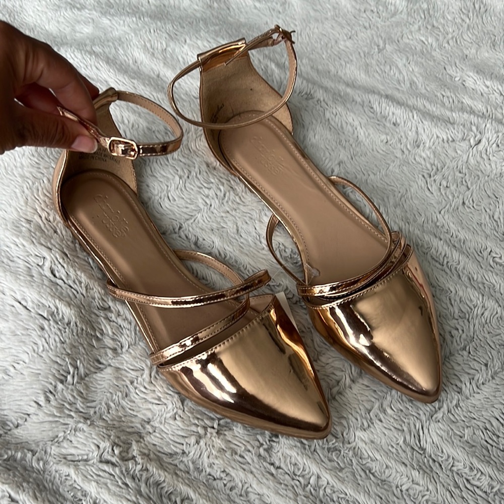 Rose Gold, Pointed Toe Metallic Flats! Size 9! BRAND NEW!